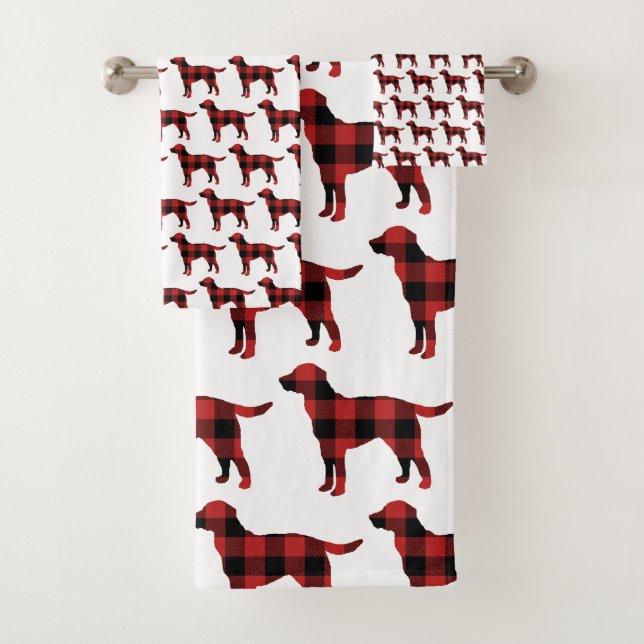 Dog Kariert Buffalo Karo Silhouette Weihnachten Badhandtuch Set (Insitu)