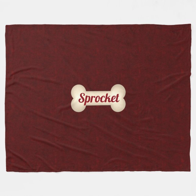 Dog-Knochen mit Maroon Red und Hundename Fleecedecke (Vorderseite (Horizontal))