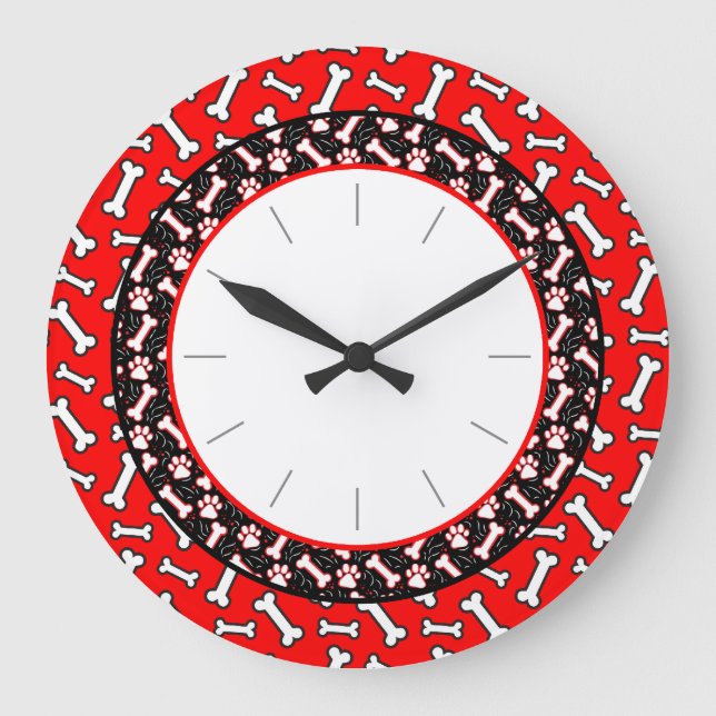 Dog-Knochen und Pfoten-Druck des Hauses Große Wanduhr (Vorderseite)