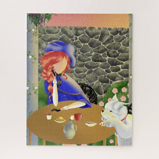 Dog & Lady im Café Lunch Jigsaw Puzzle (Vertikal)