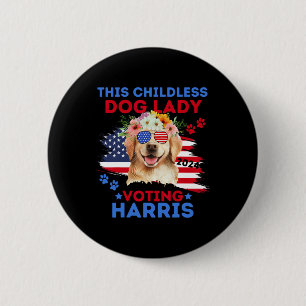 Dog Lady Vote Kamala Harris 2024 Golden Retriever Button