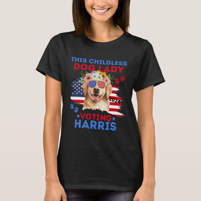 Dog Lady Vote Kamala Harris 2024 Golden Retriever T-Shirt (Vorderseite)
