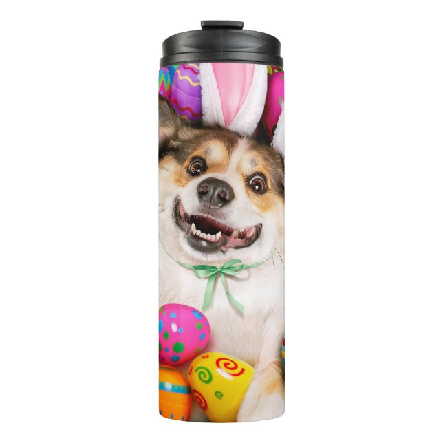 Dog Laying on Easter Eggs Thermosbecher (Vorderseite)
