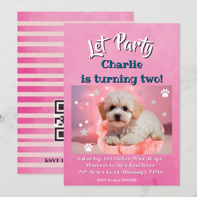 Dog Let's Party Birthday  Feiertagskarte (Vorne/Hinten)