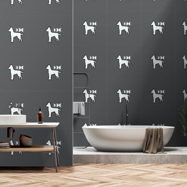 DOG Logo Dk Grau Weiße Hundefüsse Tapete (Badezimmer)