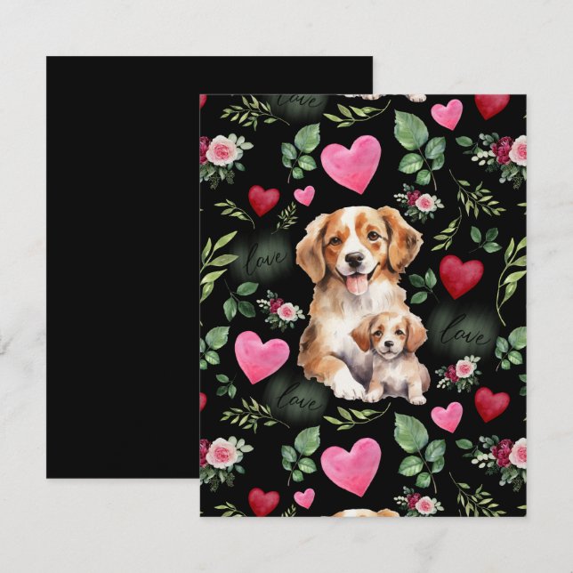 Dog Love Valentine’s Day Card in Black Mitteilungskarte (Vorne/Hinten)