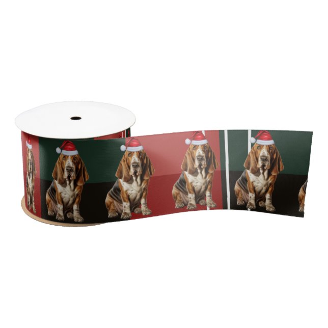 Dog Lover Basset Hound Red Green Kariert Weihnacht Satinband (Spule)