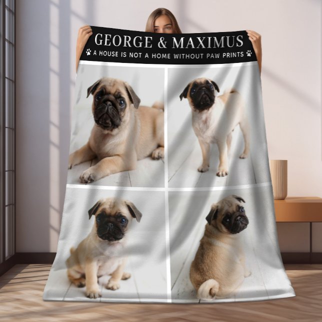 Dog Lover Black Custom Dog Name Foto Collage Fleecedecke (Von Creator hochgeladen)