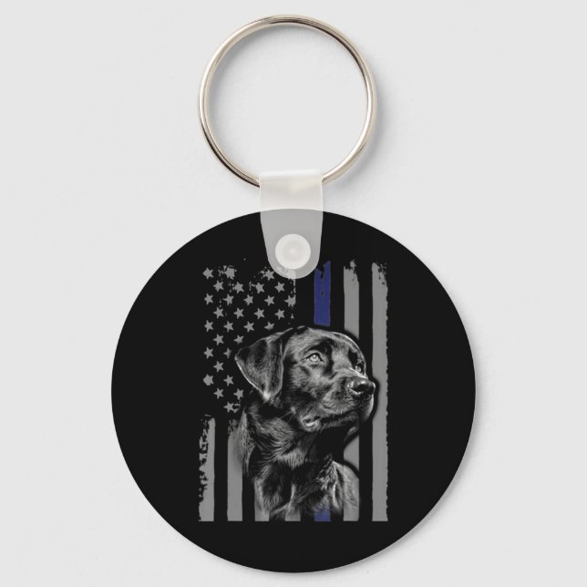 Dog Lover | Black Labrador American Flag Thin Line Schlüsselanhänger (Vorderseite)
