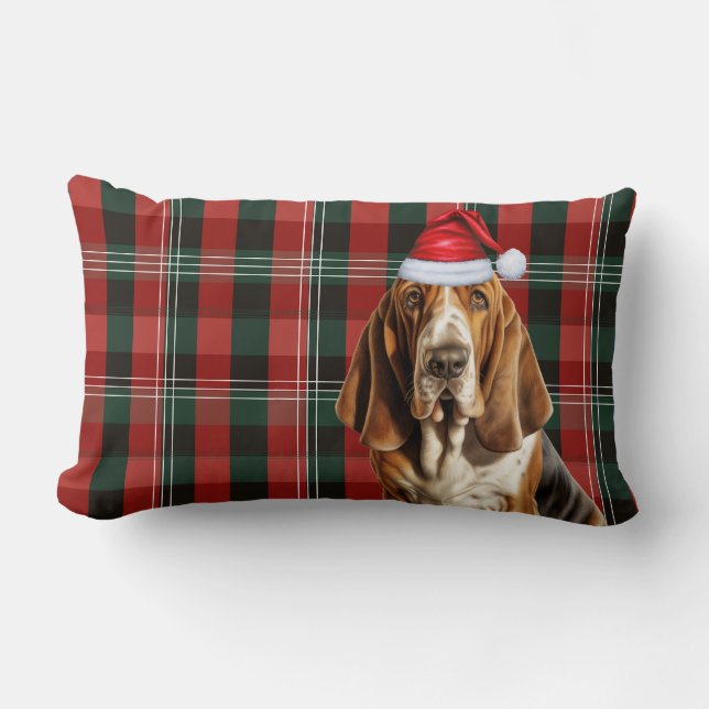 Dog Lover Christmas Basset Holiday Kariert Lendenkissen (Vorderseite)
