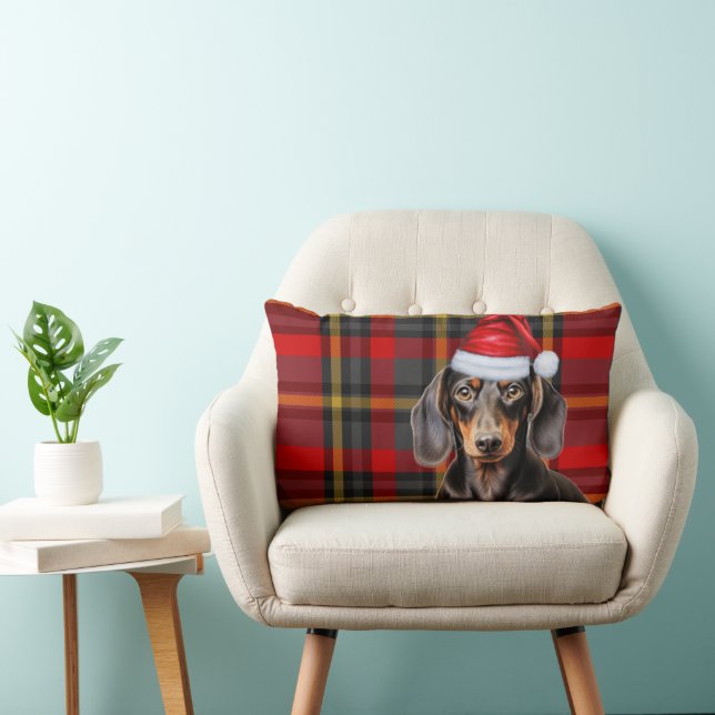 Dog Lover Christmas Dachshund Red Holiday Plaid Lendenkissen (Stuhl )