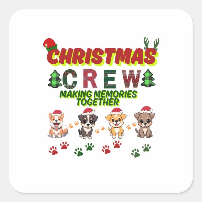 Dog Lover Christmas Family-Christmas crew dogs  Quadratischer Aufkleber (Vorderseite)