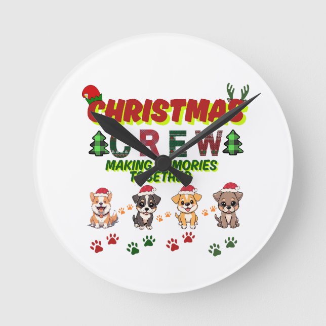 Dog Lover Christmas Family-Christmas crew dogs  Runde Wanduhr (Vorderseite)