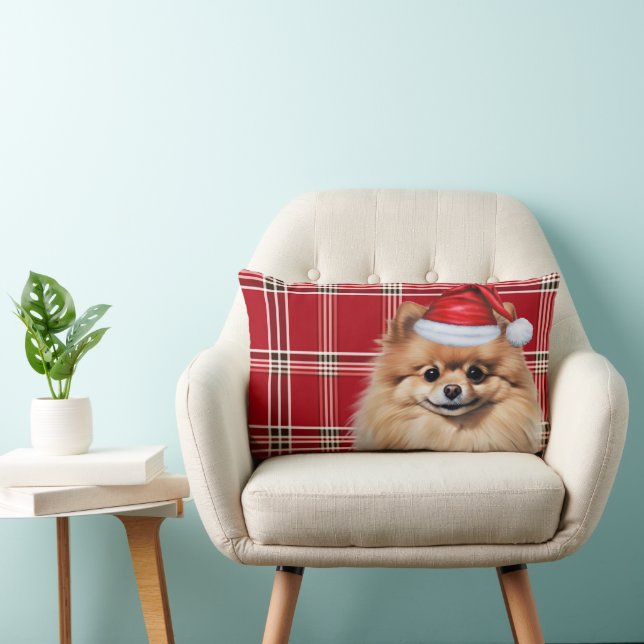 Dog Lover Christmas Pomeranian Holiday Plaid Lendenkissen (Stuhl )