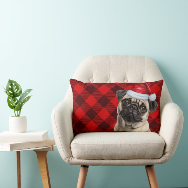 Dog Lover Christmas Pug Red Buffalo Holiday Plaid Lendenkissen (Stuhl )