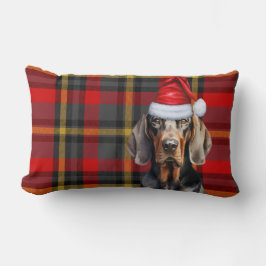 Dog Lover Christmas Red Black Coonhound Kariert Lendenkissen