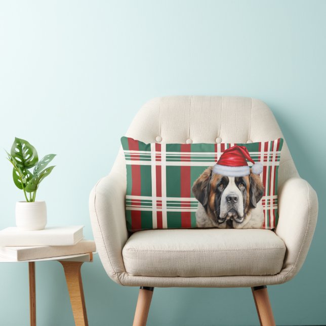 Dog Lover Christmas Saint Bernard Holiday Plaid Lendenkissen (Stuhl )