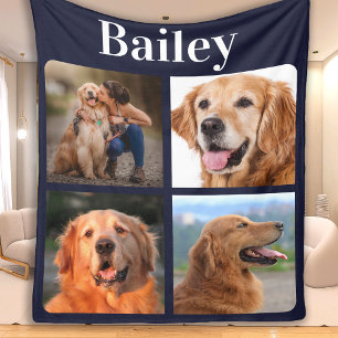 Dog Lover Custom 4 Foto Collage Monogram Fleecedecke