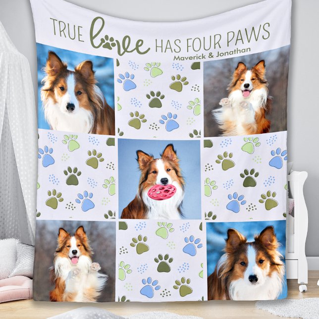 Dog Lover Custom 5 Pet Foto Retro Paw Prints Fleecedecke (Von Creator hochgeladen)