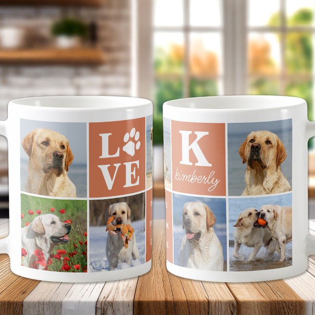 Dog Lover Custom 7 Foto Collage Boho Orange Kaffeetasse (Von Creator hochgeladen)