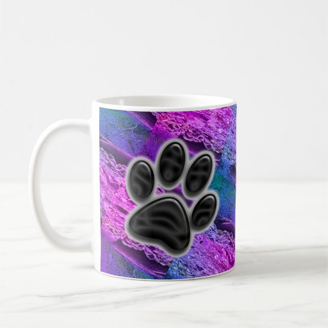 Dog Lover Diagonal Stripes Blue Lila Paw Print Kaffeetasse (Links)