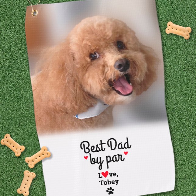 Dog Lover Fun Foto Bester Vater nach Maß Golfer in Golfhandtuch (Dog Lover Fun Photo Best Dad By Par Golfer Custom Golf Towel)