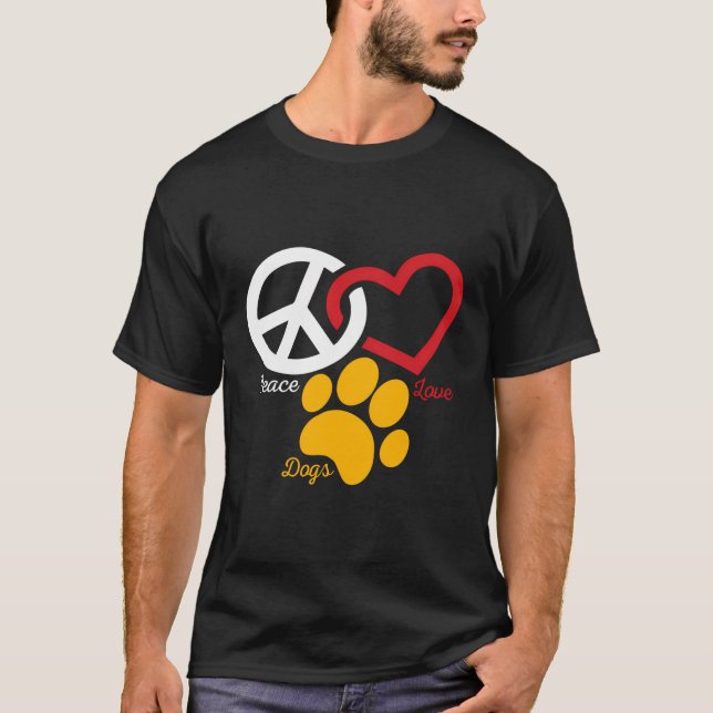 Dog Lover Geschenke - Peace Liebe Animal Paw Print T-Shirt (Vorderseite)