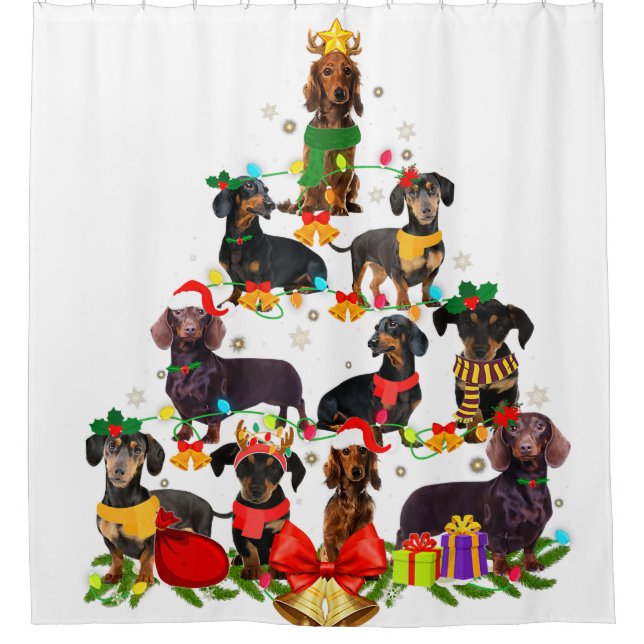 Dog Lover Gifts Dachshund Tree Christmas Light Duschvorhang (Vorderseite)