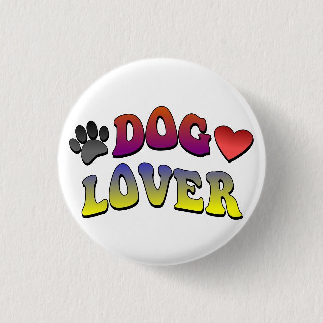 Dog Lover Groovy Vintager Schriftart Button (Vorderseite)