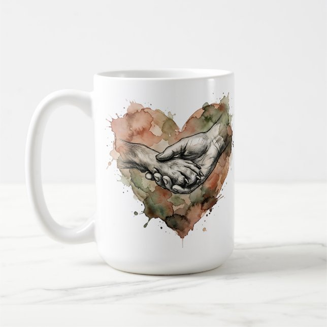 Dog Lover Human Animal Bond Watercolor Heart Kaffeetasse (Links)