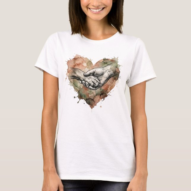 Dog Lover Human Animal Bond Watercolor Heart T-Shirt (Vorderseite)