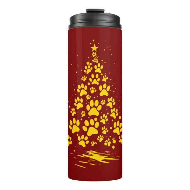 Dog Lover Paw Print Christmas Tree 4 Thermosbecher (Vorderseite)