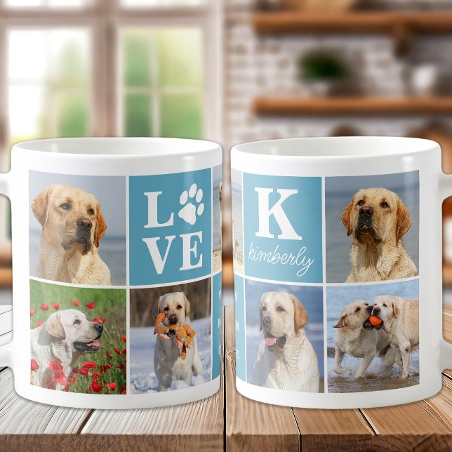 Dog Lover Personalisierte LIEBE Paw 7 FotoCollage Kaffeetasse (Von Creator hochgeladen)
