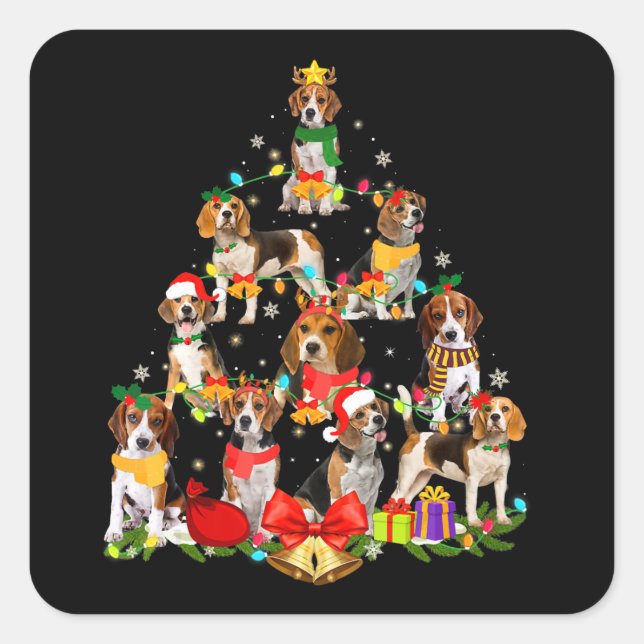 Dog Lover spendet Beagle Tree Weihnachtslicht Quadratischer Aufkleber (Vorderseite)