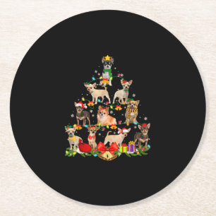 Dog Lover spendet Chihuahua Tree Weihnachtslicht Runder Pappuntersetzer