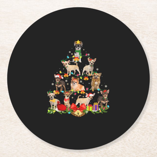 Dog Lover spendet Chihuahua Tree Weihnachtslicht Runder Pappuntersetzer (Vorderseite)