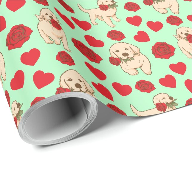 Dog Lover Valentine Gift Wrapping Paper - Green Geschenkpapier (Rolleneckpunkt)