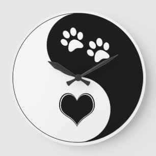 Dog Lover Yin Yang Hear und Paw Prints Große Wanduhr