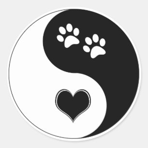Dog Lover Yin Yang Heart Paw Prints Runder Aufkleber