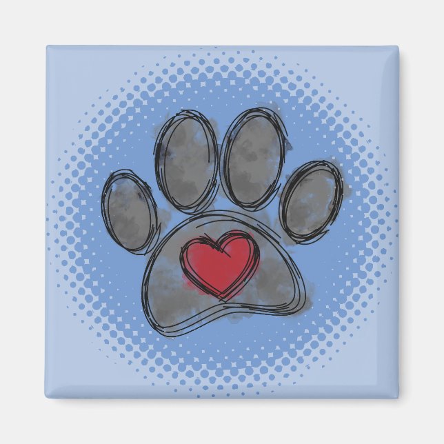 Dog Lover Zeichnend Aquarell Halbtondruck Magnet (Vorne)