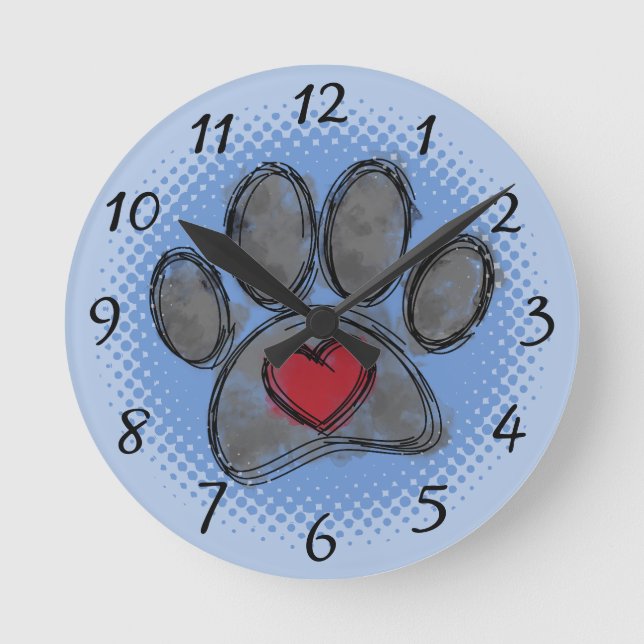 Dog Lover Zeichnend Aquarell Halbtondruck Runde Wanduhr (Vorderseite)