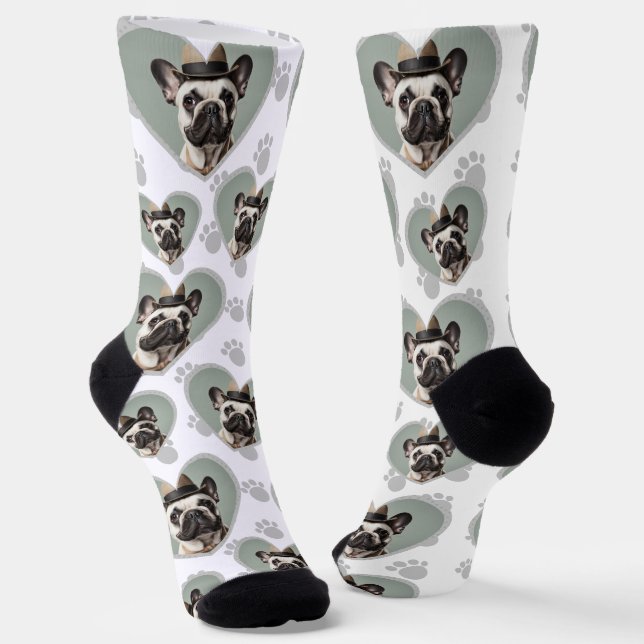 Dog Lovers Heart Frame One Photo Fun Pet Socken (Gewinkelt)