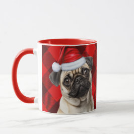Dog Lover's Pug Holiday Red Buffalo Plaid Tasse