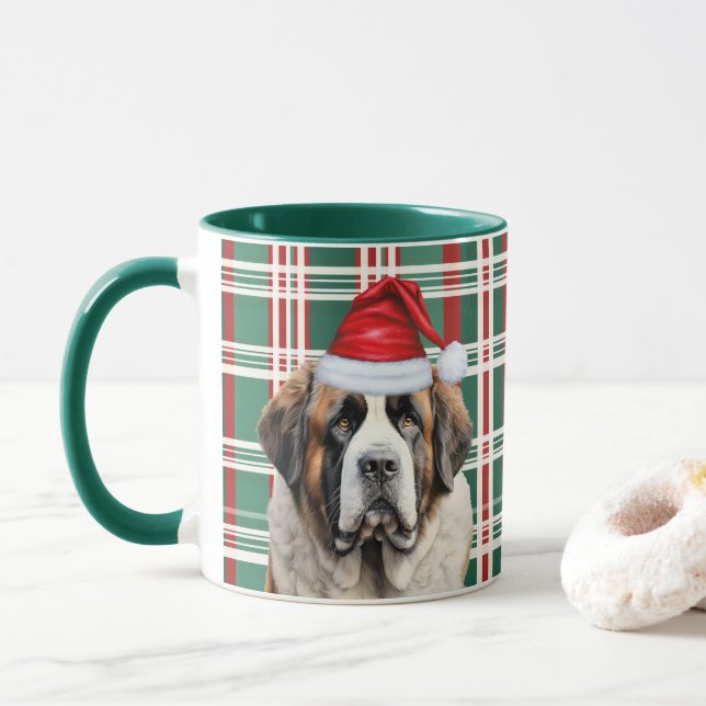 Dog Lover's Saint Bernard Santa Holiday Plaid Tasse (Mit Donut)