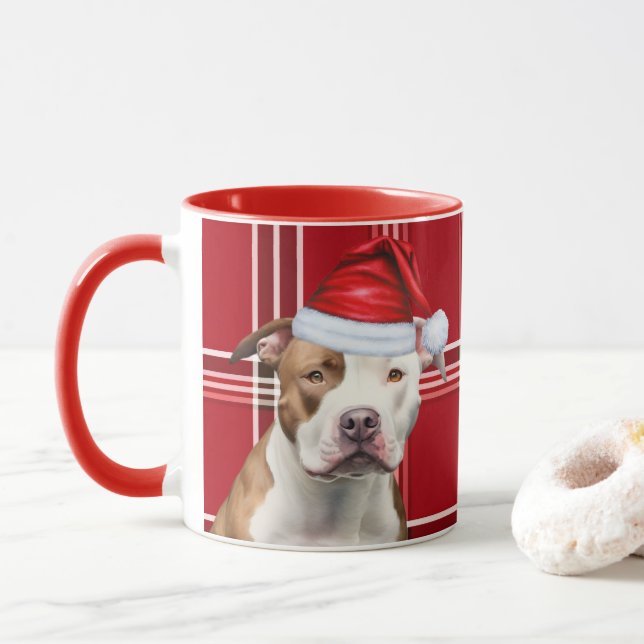 Dog Lover's Staffordshire Holiday Red Kariert Tasse (Mit Donut)