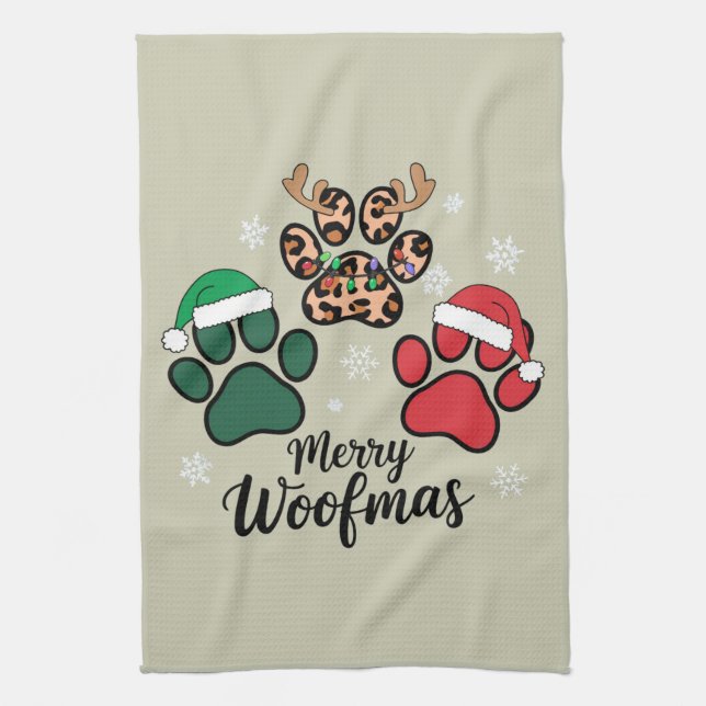 Dog Mama Christmas Merry Woofmas Hund Lover Xmas Geschirrtuch (Vertikal)