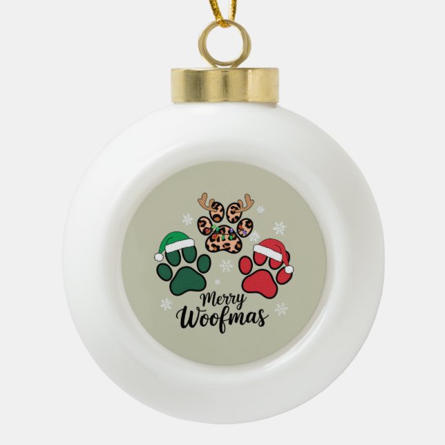 Dog Mama Christmas Merry Woofmas Hund Lover Xmas Keramik Kugel-Ornament (Vorderseite)