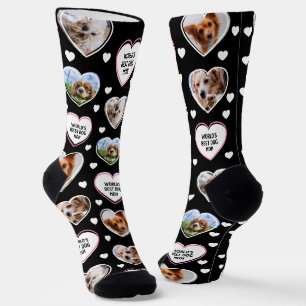 DOG MAMA Custom 4 Hauskatze Hund Herz Foto Schwarz Socken