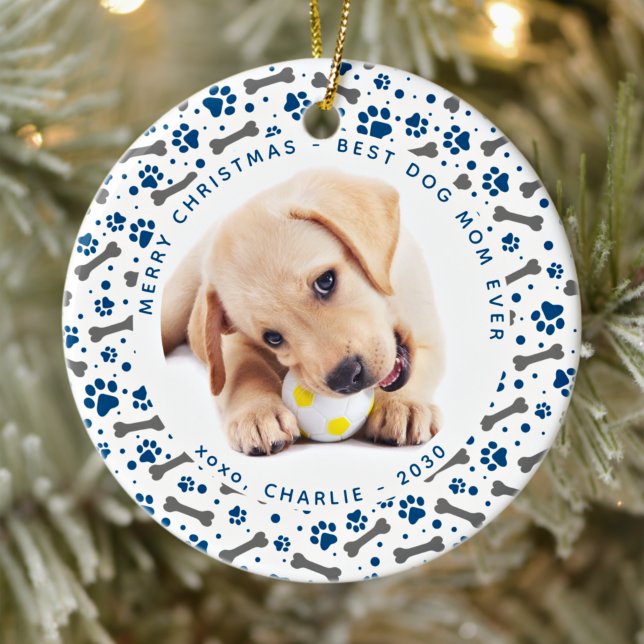DOG MAMA Custom Pet Foto Paw Prints Weihnachten Keramik Ornament (Von Creator hochgeladen)
