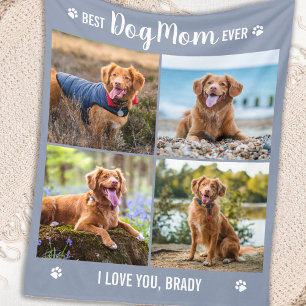 DOG MAMA Modernes Personalisiertes 4-Foto Collage Fleecedecke